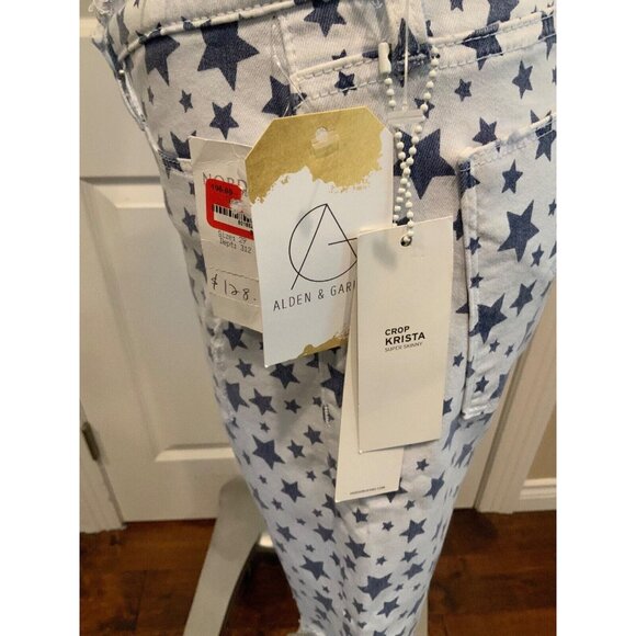 Hudson White W/Blue Star Print Cropped Distressed Skinny Jeans , Size 29, NWT! - Picture 6 of 11